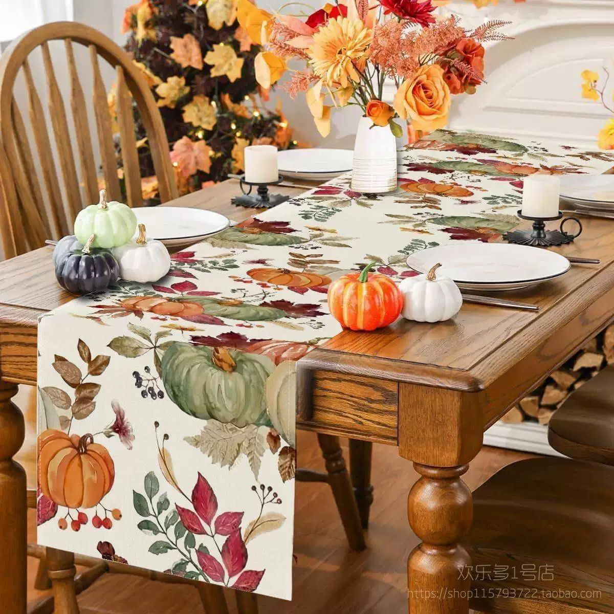 Thanksgiving tablecloth new autumn table runner pumpkin maple leaf linen printed tablecloth living room dining room decoration