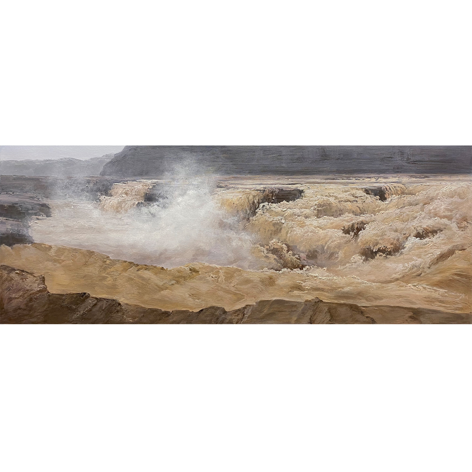 Tong Derecorded < Yellow River > Realistic Cloth Surface Oil Painting Living Room Bedroom Decoration Painting Collection Pure Hand Painting