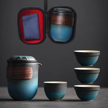 Travel tea set portable bag quick guest cup one pot four cups carry-on small set kung fu camping outdoor teapot