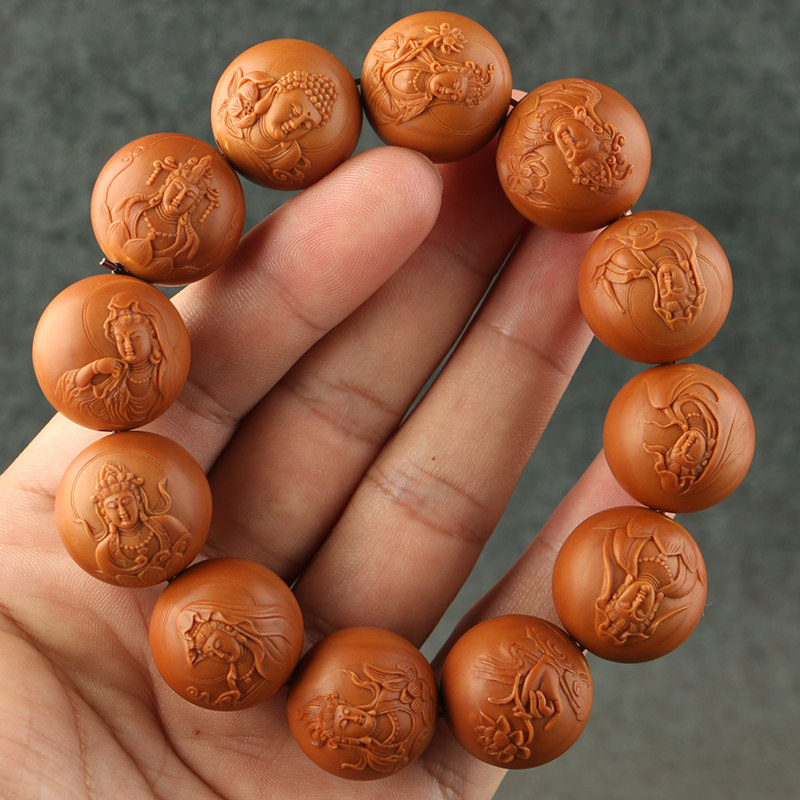 2 0x2 0cm positive round light pearl engraving (Guanyin Law like) Zhong Xiaojun's work Olive Three Flower Old Oil Nuclear