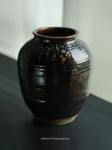 Japanese ancient Seto ware black glaze jar