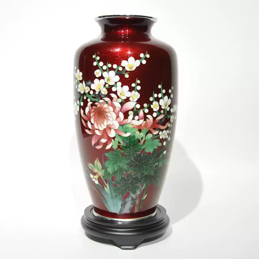 2458 七宝焼　景泰藍　琺瑯　花瓶 日本七宝烧】景泰蓝花瓶铜胎纯手工掐丝珐琅