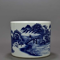 GWB1094 old navy blue and white landscape pen holder