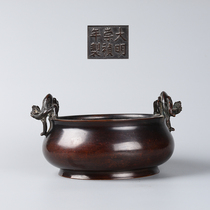 Copper double dragon ear stove for worship home use new Chinese style ornaments collection incense burner intangible cultural heritage gift