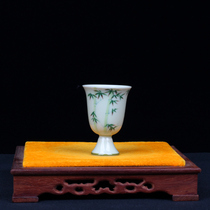 Feng Qunfang Chinas senior skilled ceramic craftsman hand-painted underglaze color imitation Song Dynasty tea cup with high legs A41
