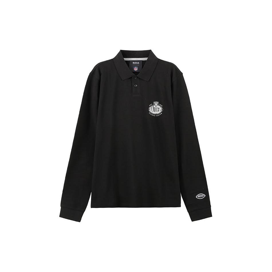 HUGO BOSS x NFL SS24 图案印花排扣长袖Polo衫 男款 黑色