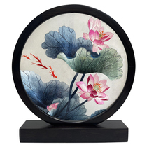 High-quality Suzhou embroidery pure handmade double-sided embroidery table screen Lotus Picture new Chinese style ornaments gift box collection for gift giving