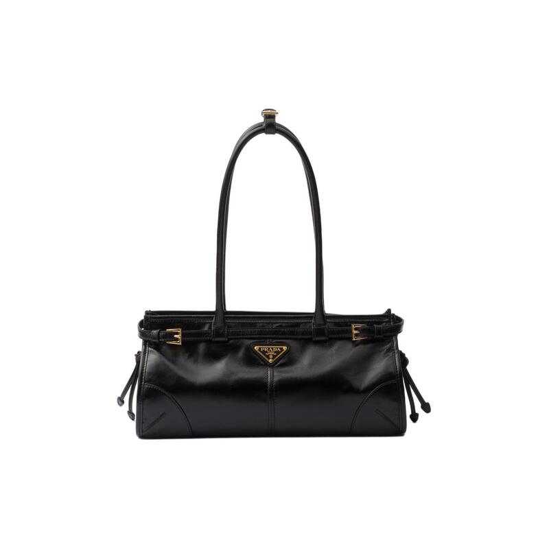 Prada Soft Lux Series Enamel Metal Triangular Logo Shoulder Bag