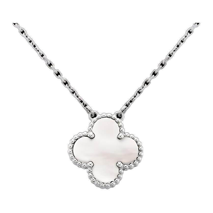 Van Cleef&Arpels梵克雅宝Alhambra四叶幸运系列白贝母白金中项链