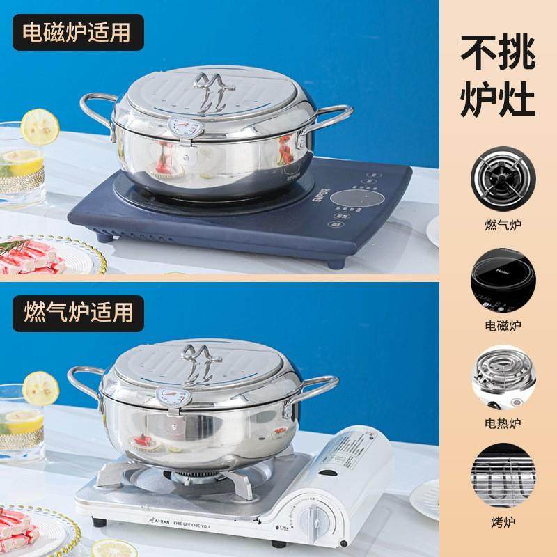 Stainless Steel Tempura Frying Pot with Lid and Thermometer for Home Use, Thickened for Frying and Draining Oil While Frying