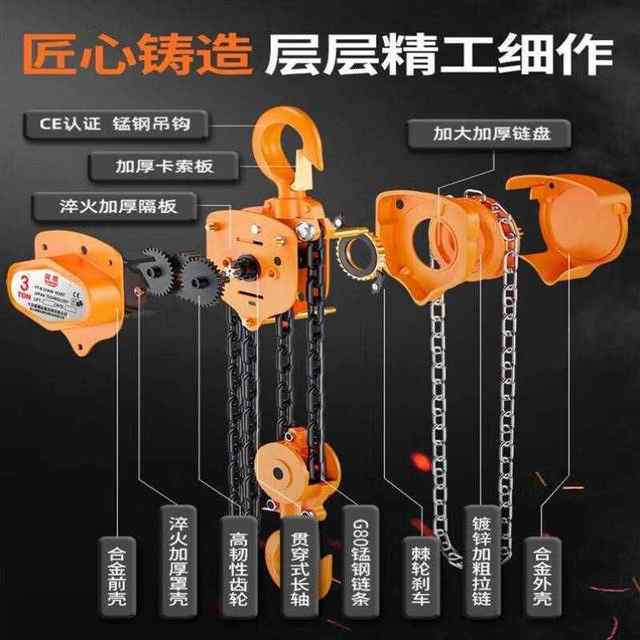 Hand-pulled hoist 1/2/3/5 tons reverse chain 10T iron hoist small lifting tool crane manual hoist 1 ton 3