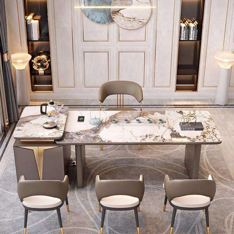 Light Luxury Slate Tea Table, Modern Office Island Table with Integrated Tea Set and Water Boiler, Large Minimalist Tea Table and Chair Set Light Luxury Slate Tea Table, Modern Office Island Table with Integrated Tea Set and Water Boiler, Large Minimalist Tea Table and Chair Set