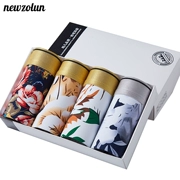 New Zulun băng lụa đồ lót nam boxer thoáng khí quần boxer nam 4 hộp quà hoa giản dị ngắn - Bộ quà tặng