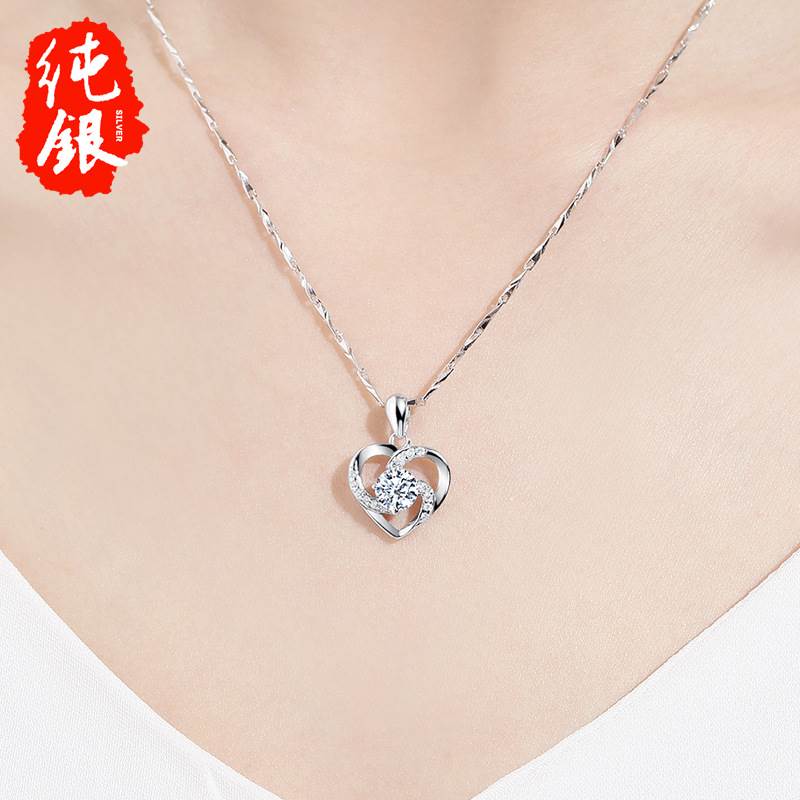 999 Sterling Silver Love Pendant Korean Style Fashion Micro Inlay Necklace Women's Clavicle Chain Jewelry