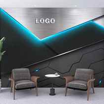 3D three-dimensional technology sense company front desk LOGO background wall cloth metal industrial style office e-sports hotel wallpaper