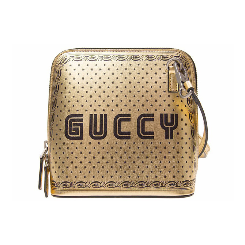 9.9新Gucci/古驰 Guccy星星印花皮革金色男女同款小号单肩包