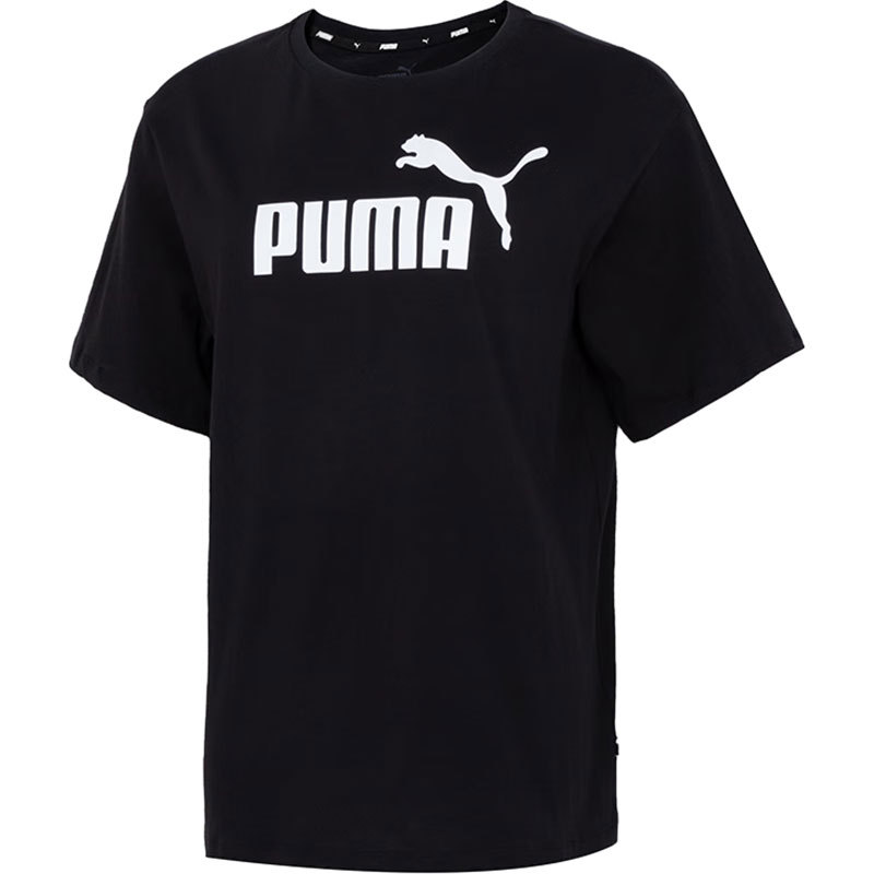 PUMA  美式复古字母Logo印花休闲透气宽松短袖  落肩袖T恤 女款