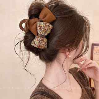 Pumpkin color ab side bow clip large women's high-level shark clip hairpin back of head headgear 2025
