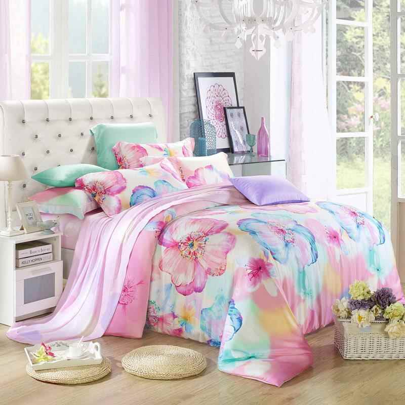 60-Count Double-Sided Tencel Four-Piece Bedding Set for Sleeping Naked, Silky Smooth Bedding, Summer Ice Silk Bed Sheet, Duvet Cover, Fitted Sheet Style 4