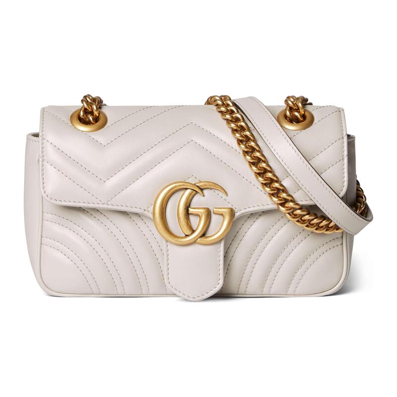 9.8 New Gucci Gg Marmont Series Leather Crossbody Shoulder Bag Mini Women's Light Beige