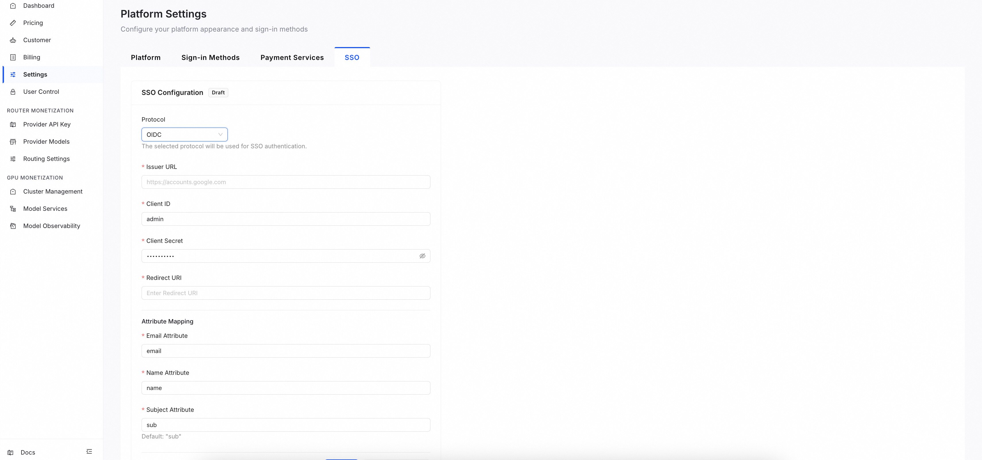 SSO configuration