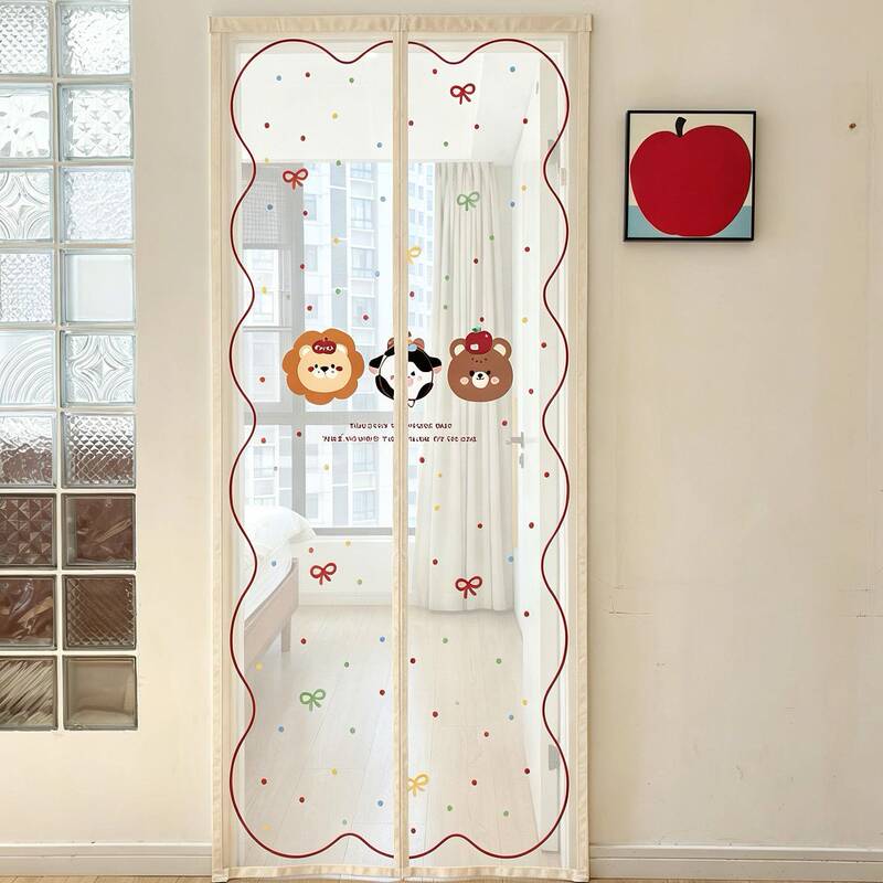 Cartoon Mosquito-Proof Door Curtain with Full Magnetic Strip, Diamond Mesh for Summer Bedroom Door, Breathable Screen for Privacy and Ventilation, No Installation Required, Magic Design