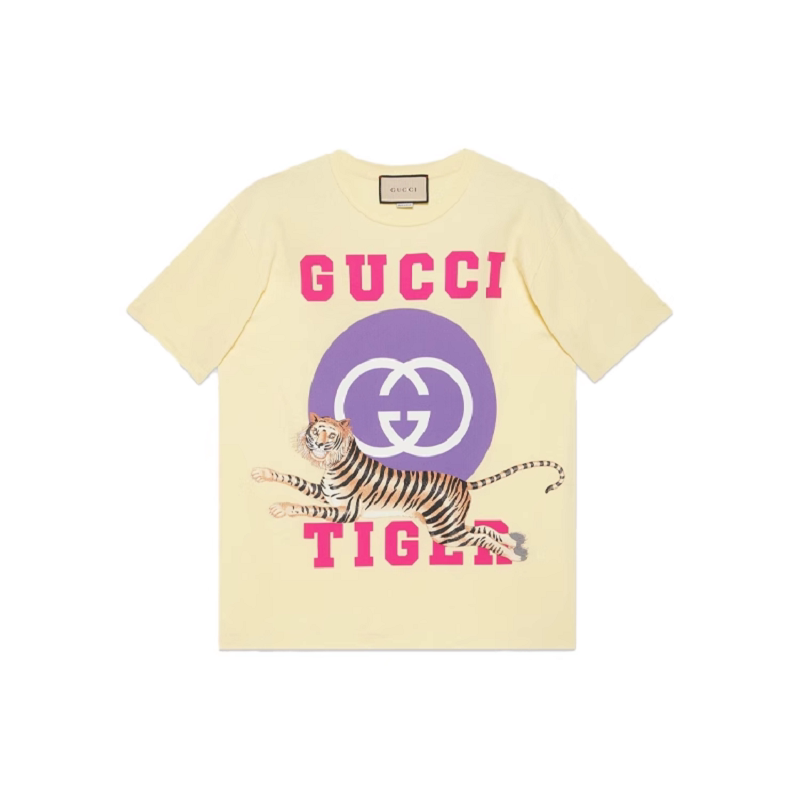 Gucci/Gucci Ss22 Chinese New Year Series Tiger Print Round Neck Short Sleeve T-Shirt Women's Light Yellow