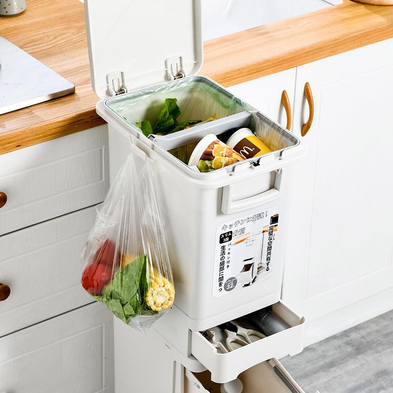 Kitchen Trash Can for Home Use, Large Capacity, Sliding Lid, Movable, Double-Layer, Tall Model, No Need to Bend Over, Special for Daily Use, Can Be Used as a Storage Rack