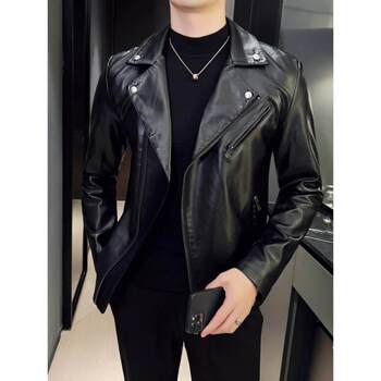 Hong kong motorcycle genuine leather jacket men's suit collar jacket autumn new black leather jacket slim fit cycling wear trendy