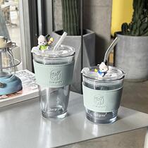 Light luxury glass cup for women portable new 2024 cute student straw cup with lid office coffee cup 1819