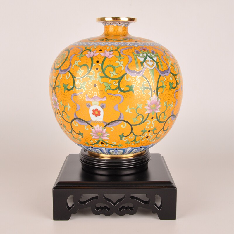 Jing Tai Blue Eight-treasure Apple Bottle Beijing Jingtai Blue Copper Tire Handmade pinch enamel Yateng Eight Jedi