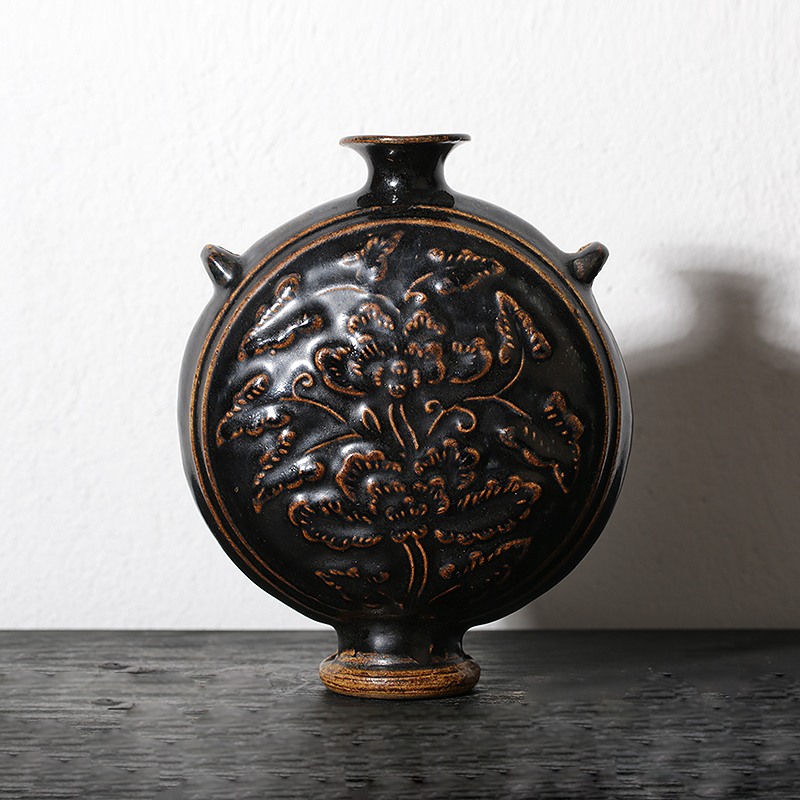 磁州窑双系黑釉印花扁壶釉水好玉感强高20.1cm-Taobao Malaysia