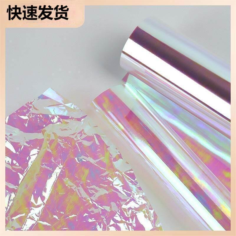 Transparent Candy Wrapping Paper Rainbow Film Gradient Iridescent Film Paper Colorful Pearlescent Paper Cellophane Flower Multicolor Candy Wrapping Paper