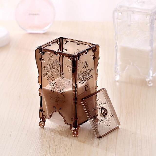European retro makeup cotton storage box extraction vertical cotton box transparent plastic makeup remover cotton dust-proof cotton swab storage box