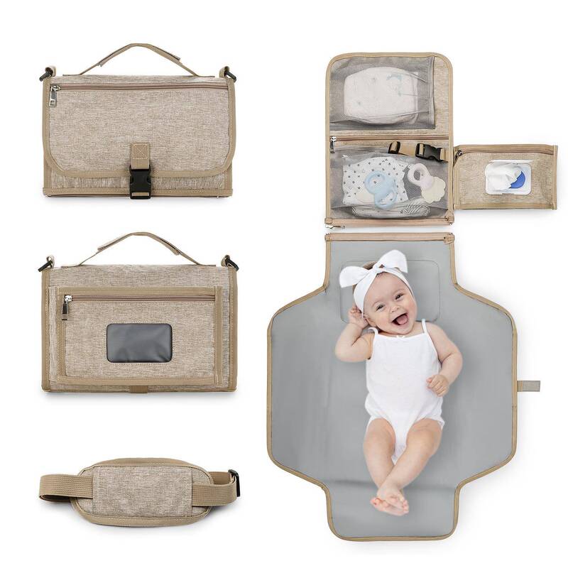 New Portable Baby Changing Pad for Outdoor Travel, Foldable Waterproof Diaper with Shoulder Strap and Wet Wipe Pocket