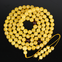 Natural amber chicken fat yellow beeswax 108 Buddha beads necklace multi-circle bracelet round yellow bright 43 54g 8 5mm