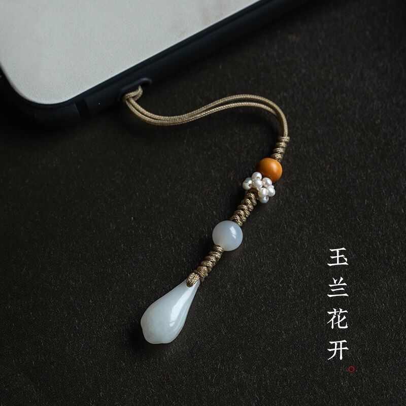 哦的天然和田玉玉兰花开挂绳短款珍珠链挂链中国风