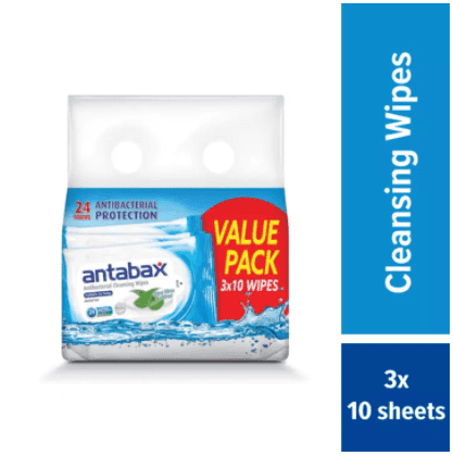 Antabax Antibacterial Cleansing Wipes 3 x 10 sheets