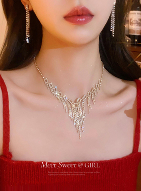 kaitin jewelry新娘婚纱晚礼服项链套装合金水钻锁骨链女