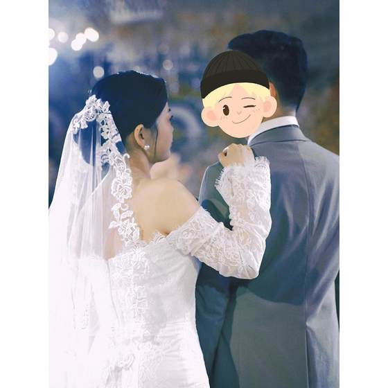 头纱新娘主婚纱头饰长拖尾重工轻奢复古蕾丝跟妆造型软纱鱼尾婚纱