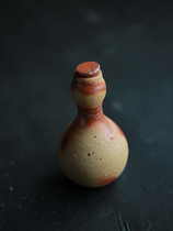 Japanese Tea Ceremony Bizen Ware Gourd Tea Jujube with Crimson Beech Pattern Zhende Works by Shoichi Takahata Inscription