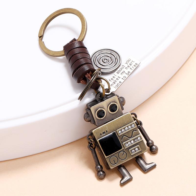School Bag Pendant American-Style Robot Keychain for Men and Women, Creative Antique Bronze Retro Mini Robot Design Key Ring