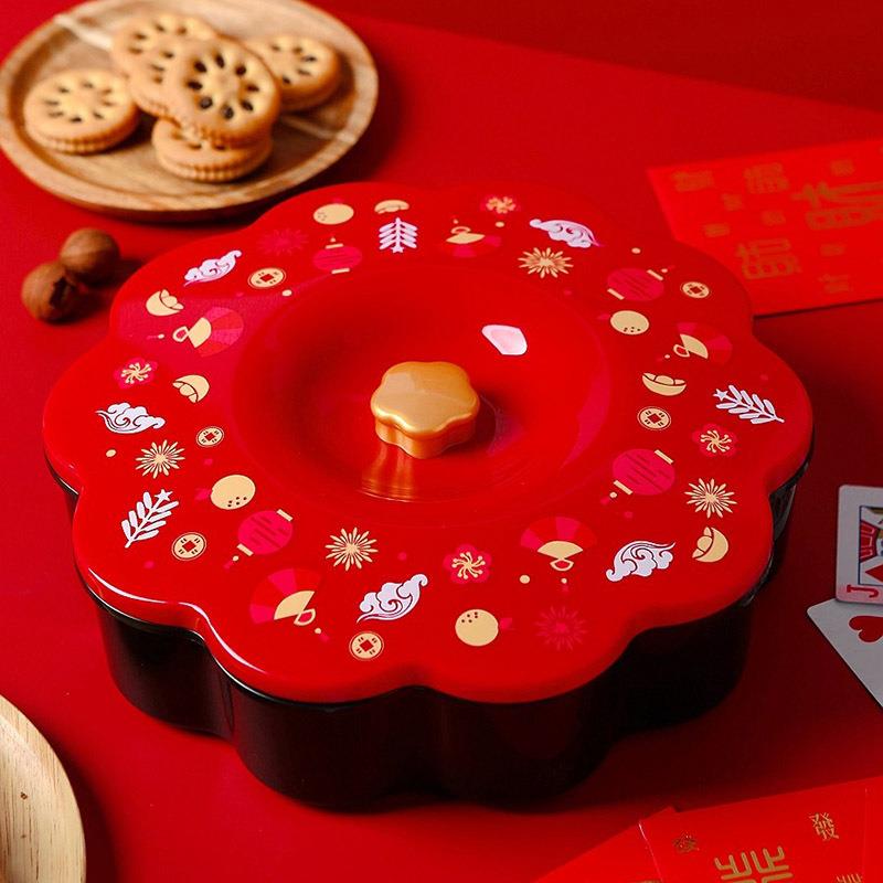 New Style New Year's Red Divided Candy Tray Candy Box for Home Use Festive Candy, Seeds, Snacks Plastic Fruit Tray