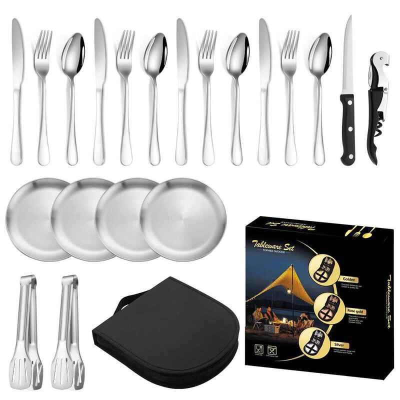 Amazon Hot-Selling Stainless Steel Xh-65 Knife, Fork, and Spoon Set for 4 People, Outdoor Camping, Barbecue Tableware Set, 0-Piece Gift Set