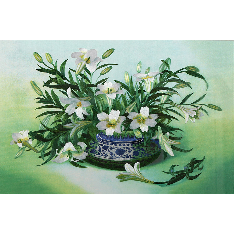 Handmade Embroidered Finished Living Room Decoration Hanging Painting New Chinese Genuine Silk Embroidered Master Lily