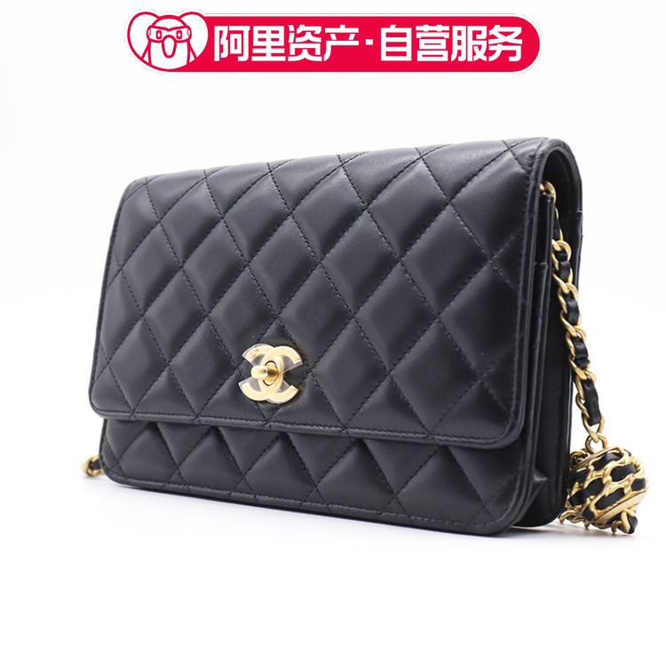 Brand New Chanel Walnut Gold Ball Woc Black Gold Lambskin Shoulder Crossbody Bag