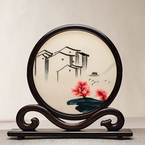 Su embroidery double-sided embroidery pure hand embroidery table screen Jiangnan Water Town new Chinese style home decoration ornaments and gifts