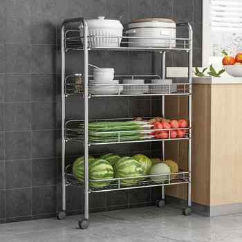 Stainless steel kitchen storage rack household multi-layer storage rack floor storage cart multi-functional vegetable blue m