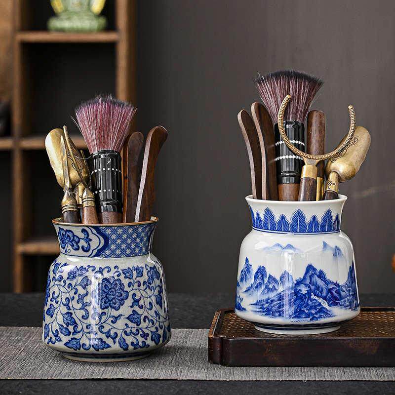 Blue and white porcelain tea ceremony Six Gentlemen Kung Fu tea set accessories landscape painting set ceramic tea brewing tools tea knife clip