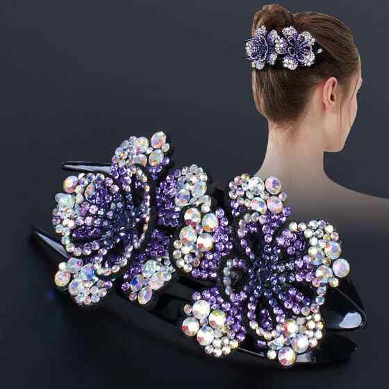 Hair Clip for Women's Back of Head, Large Hair Clip, Flower Rhinestone Duckbill Clip, Mother's Top Clip, Hair Clip Clip